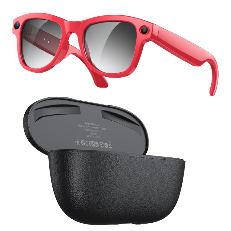 M02 Ultra 8MP Camera AI Smart Glasses Photochromic Lenses, with Black Charging Case, with Brown Charging Case
