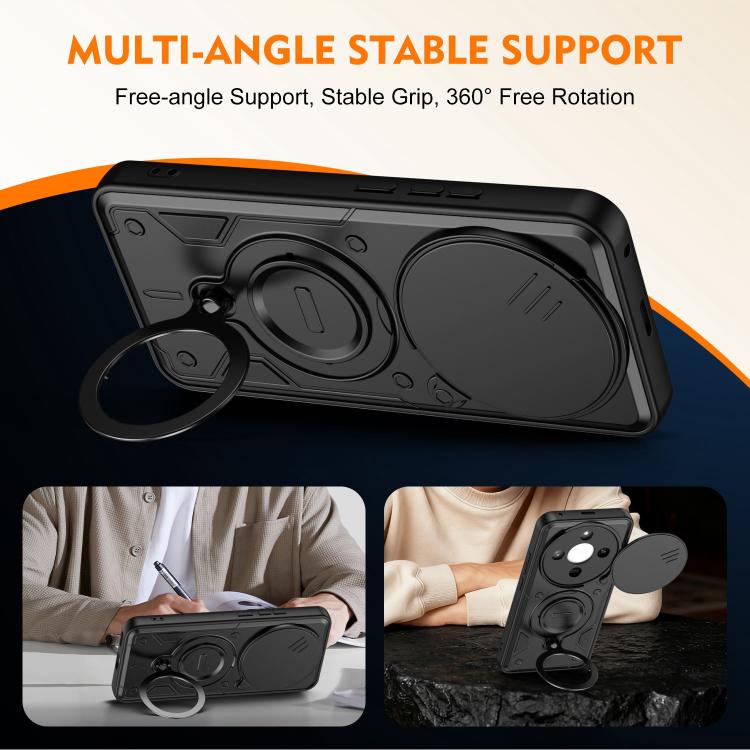 Ring Holder Lens Slide Cover Phone Case, For Honor X9c / Magic7 Lite