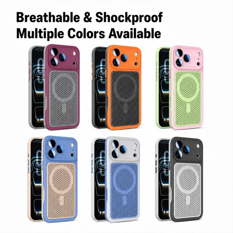 Armor Shield Mesh Cooling Magnetic Phone Case with Lens Film, For iPhone 17 Pro Max, For iPhone 17 Pro, For iPhone 17, For iPhone 16 Pro Max