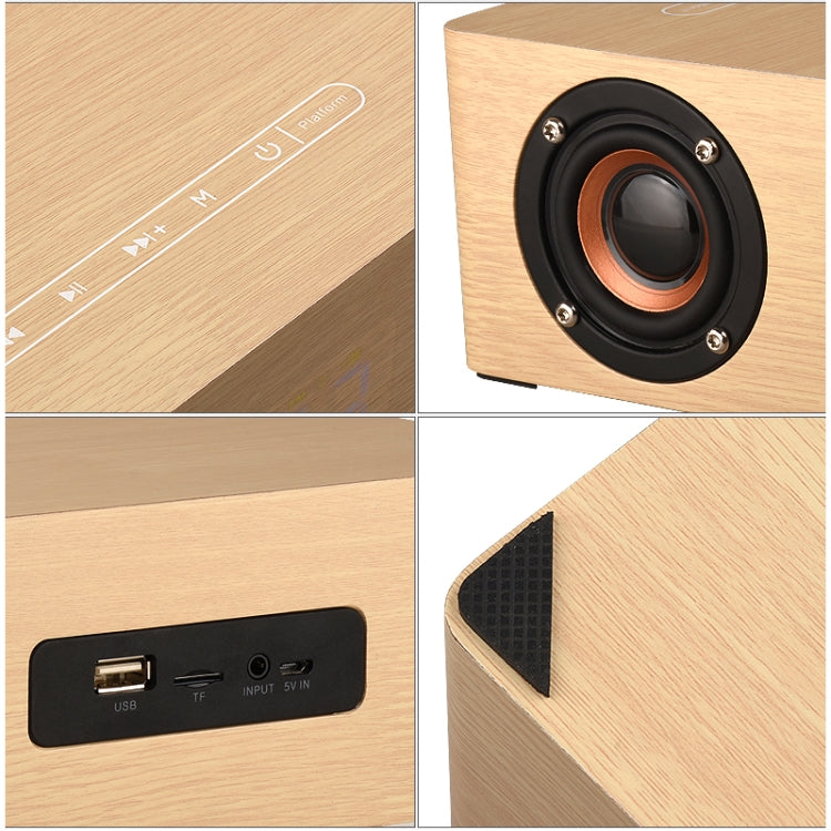 Q5A Multifunctional Wooden Touch Clock Display Wireless Charging Bluetooth Speaker, Support TF Card & U Disk & 3.5mm AUX, Q5A