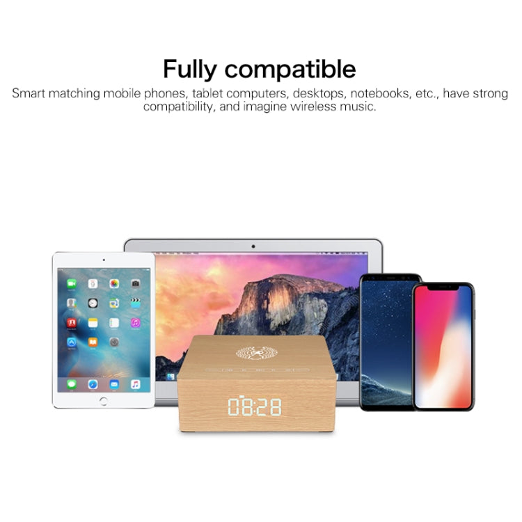 Q5A Multifunctional Wooden Touch Clock Display Wireless Charging Bluetooth Speaker, Support TF Card & U Disk & 3.5mm AUX, Q5A