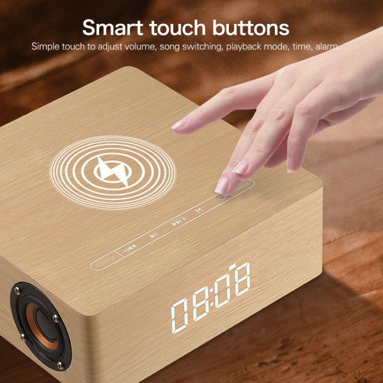 Q5A Multifunctional Wooden Touch Clock Display Wireless Charging Bluetooth Speaker, Support TF Card & U Disk & 3.5mm AUX, Q5A