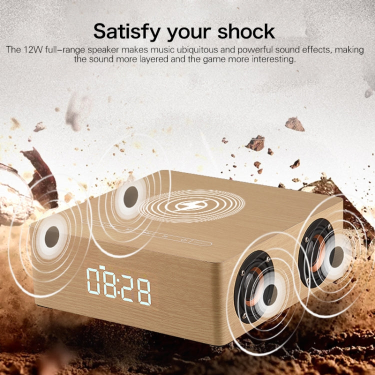 Q5A Multifunctional Wooden Touch Clock Display Wireless Charging Bluetooth Speaker, Support TF Card & U Disk & 3.5mm AUX, Q5A