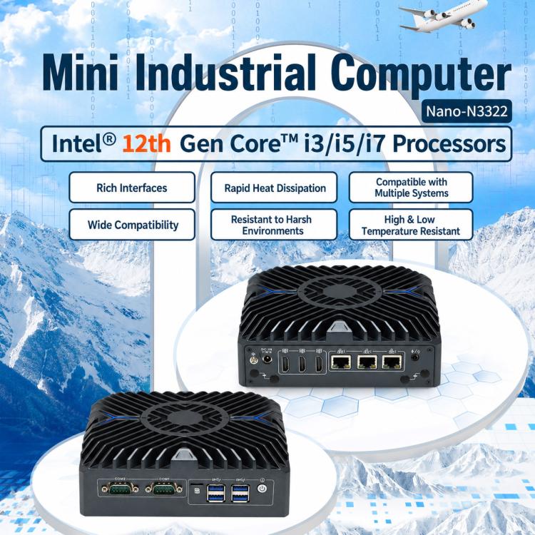 3322 Intel Core 12th i7-1255U Generation Mini Industrial PC Host, i7-1255U 8GB + 128GB Hard Drive