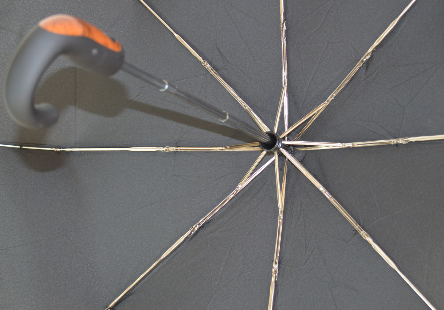 Gents Auto Compact Umbrella Black (Wood effect/Matt ABS handle)