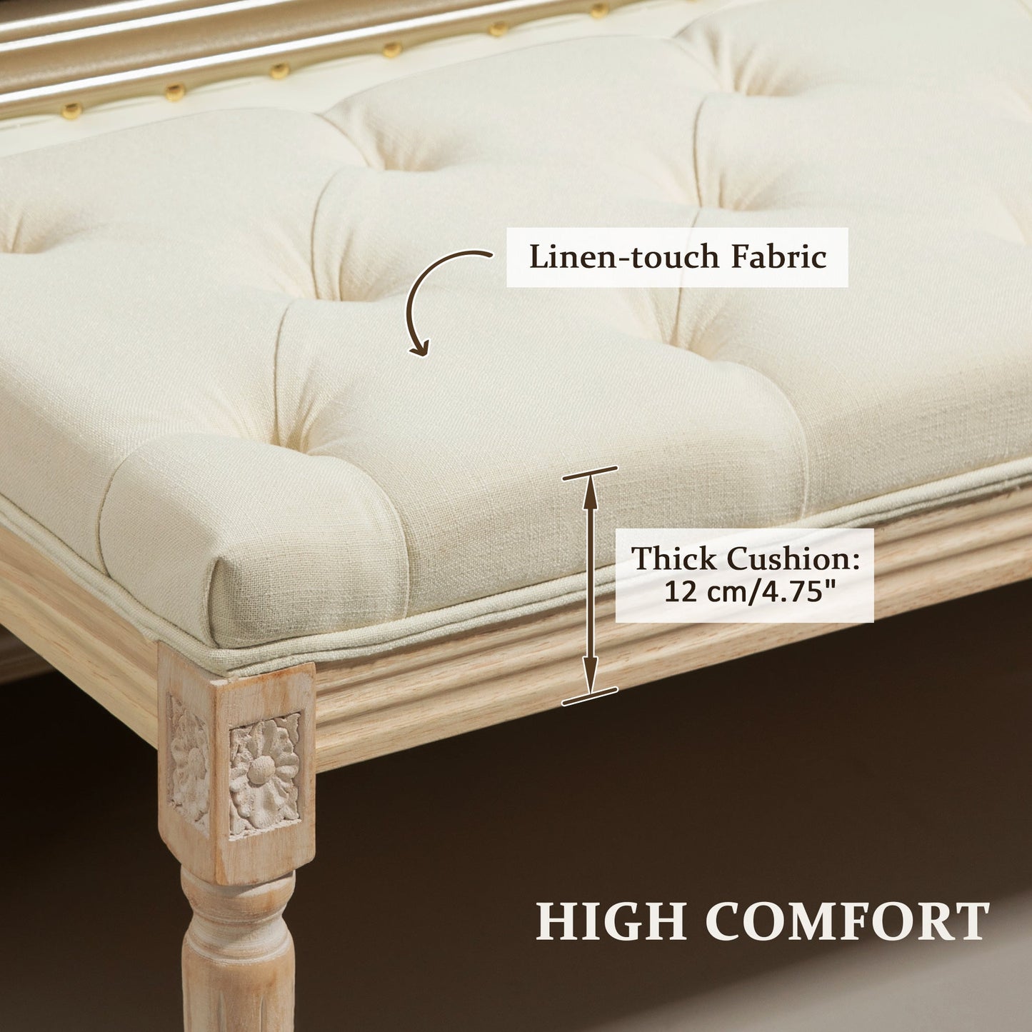 HOMCOM End of Bed Bench Upholstered Foot Stool Linen-Touch Ottoman Cream