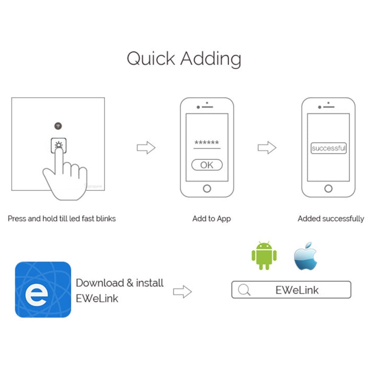 WS-UK-01 EWeLink APP & Touch Control 2A 1 Gang Tempered Glass Panel Smart Wall Switch, AC 90V-250V, UK Plug, 1 Gang