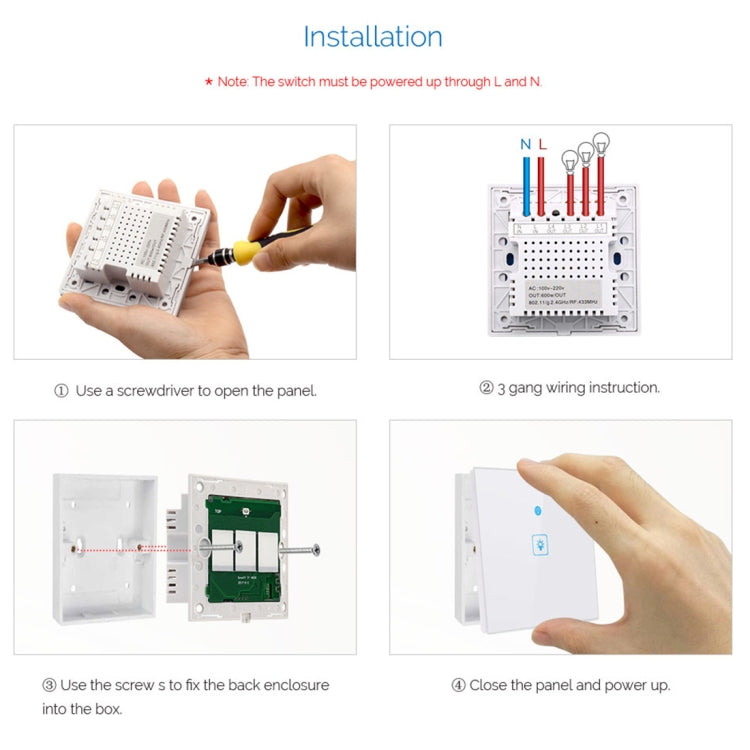 WS-UK-01 EWeLink APP & Touch Control 2A 1 Gang Tempered Glass Panel Smart Wall Switch, AC 90V-250V, UK Plug, 1 Gang