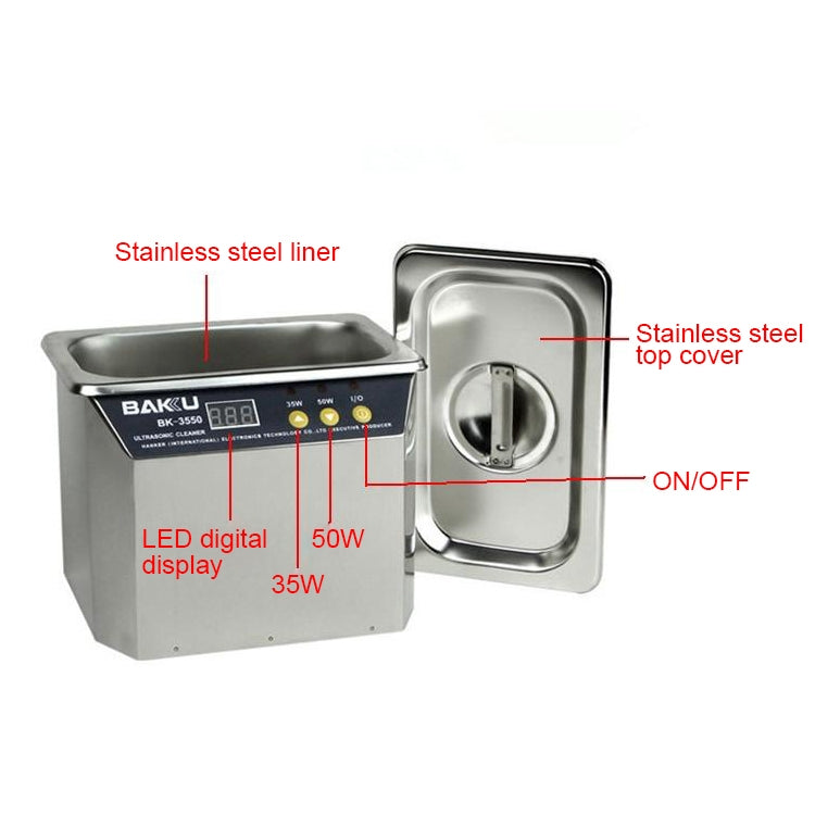 BAKU BK-3550 35W / 50W Adjustable 0.8L LCD Display Ultrasonic Cleaner, AC 110V, US Plug, BK-3550 35W / 50W 0.8L 110V