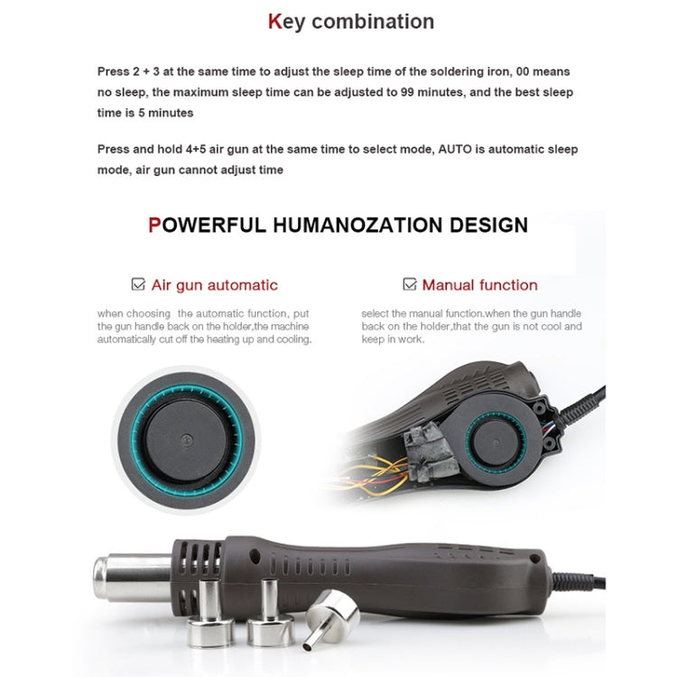 BAKU BA-942D 110V 700W 2 in 1 Digital Display Adjustable Temperature Hot Air Gun Set, US Plug