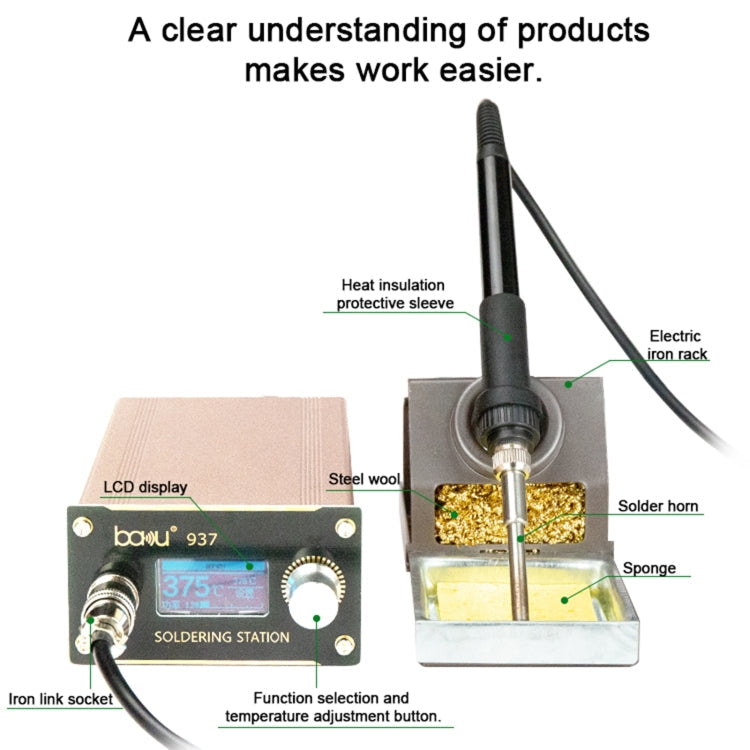 BAKU BA-937 LCD Digital Display Soldering Iron Welding Station Set, US Plug
