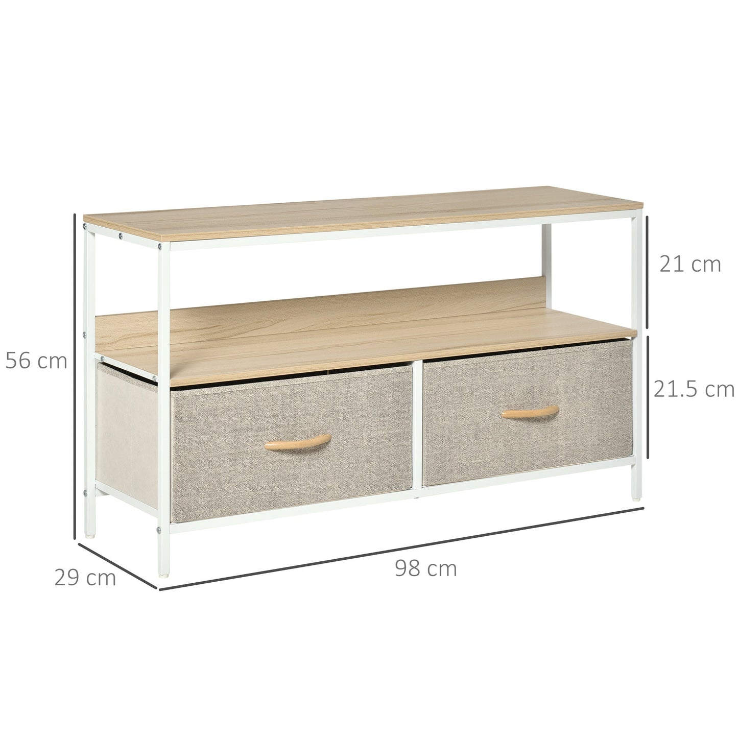 HOMCOM TV Stand Cabinet up to 47-inch, TV Unit with 2 Foldable Linen Drawers, Open Shelf for Living Room, Bedroom, Entertainment Room, Maple Wood Effect