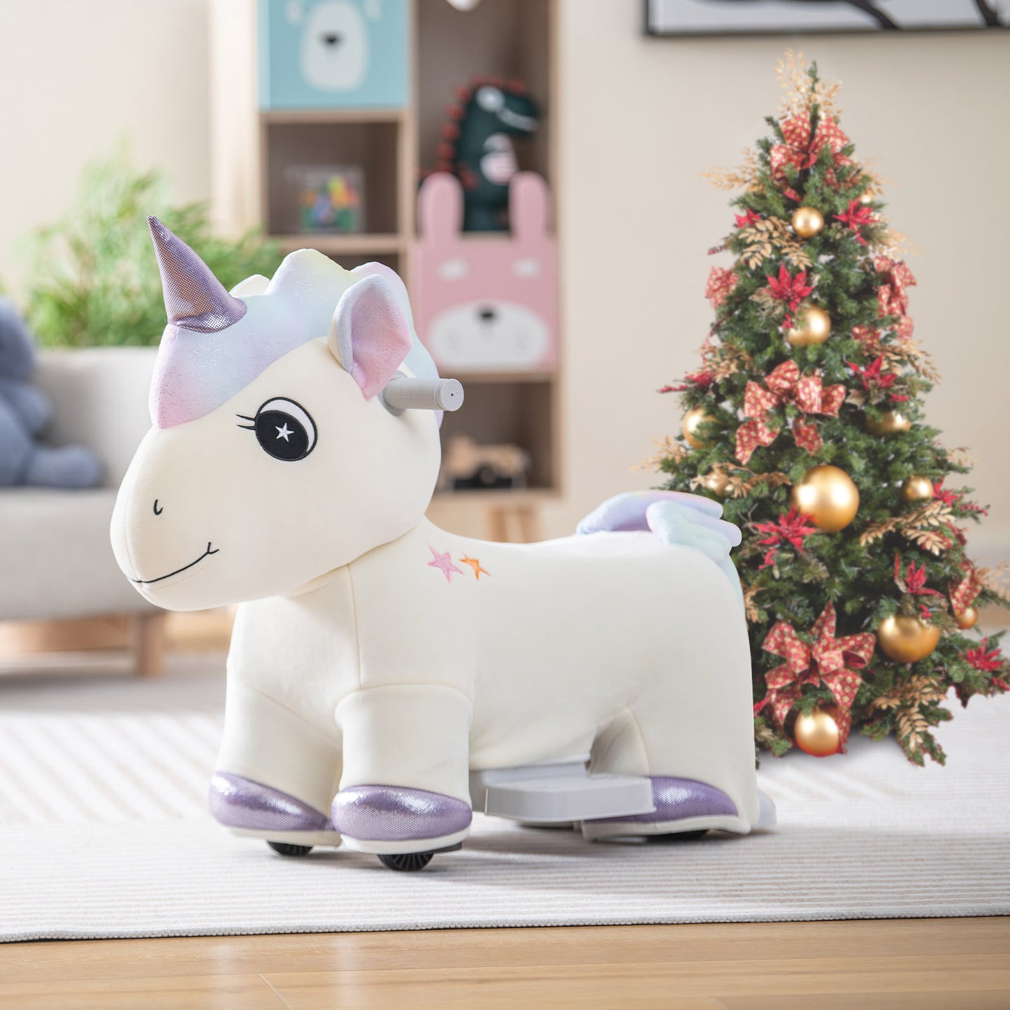 6V Electric Animal Ride On Toy with Music Function-Beige