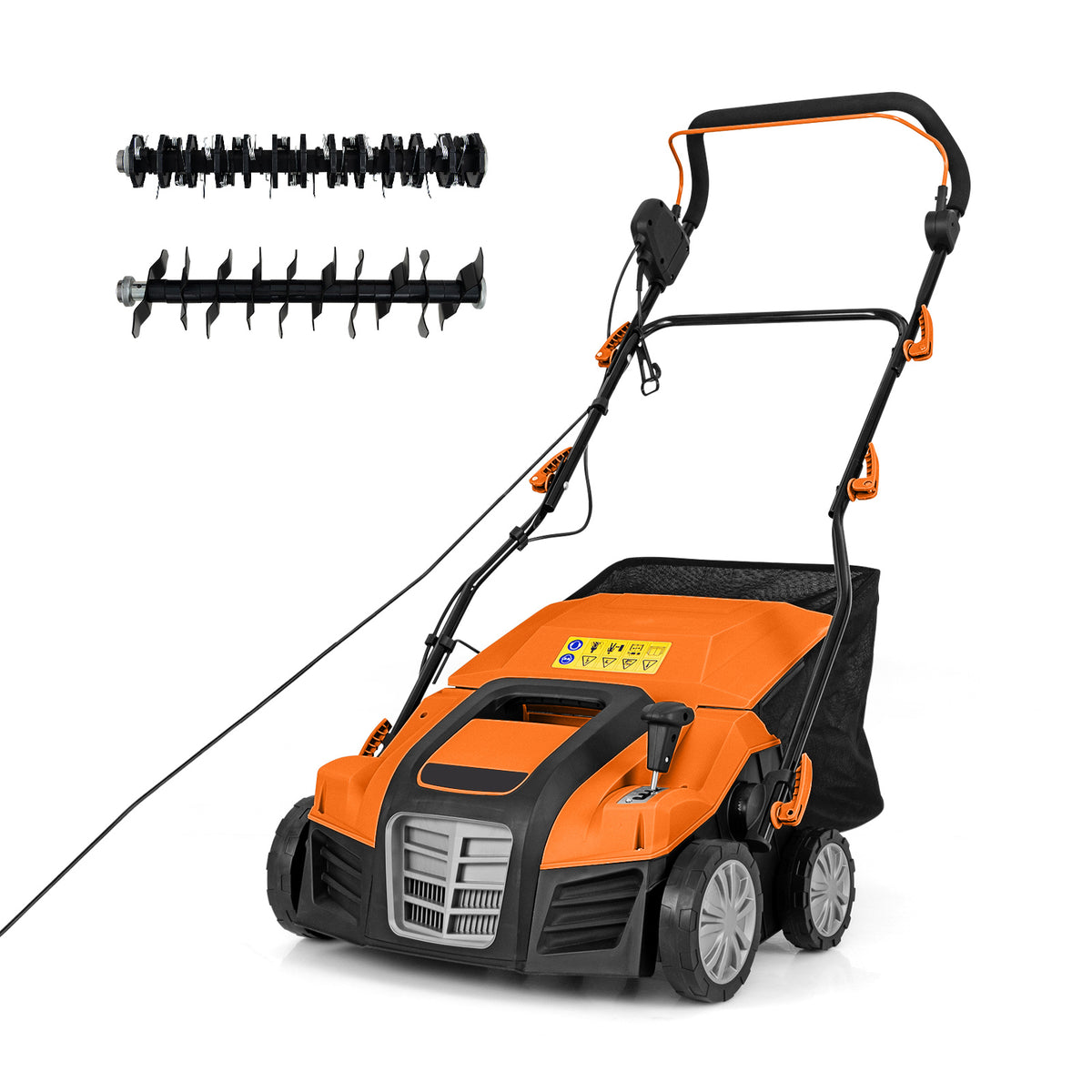 Adjustable Electric Dethatcher and Scarifier Folding Walk-Behind Weeder-Green