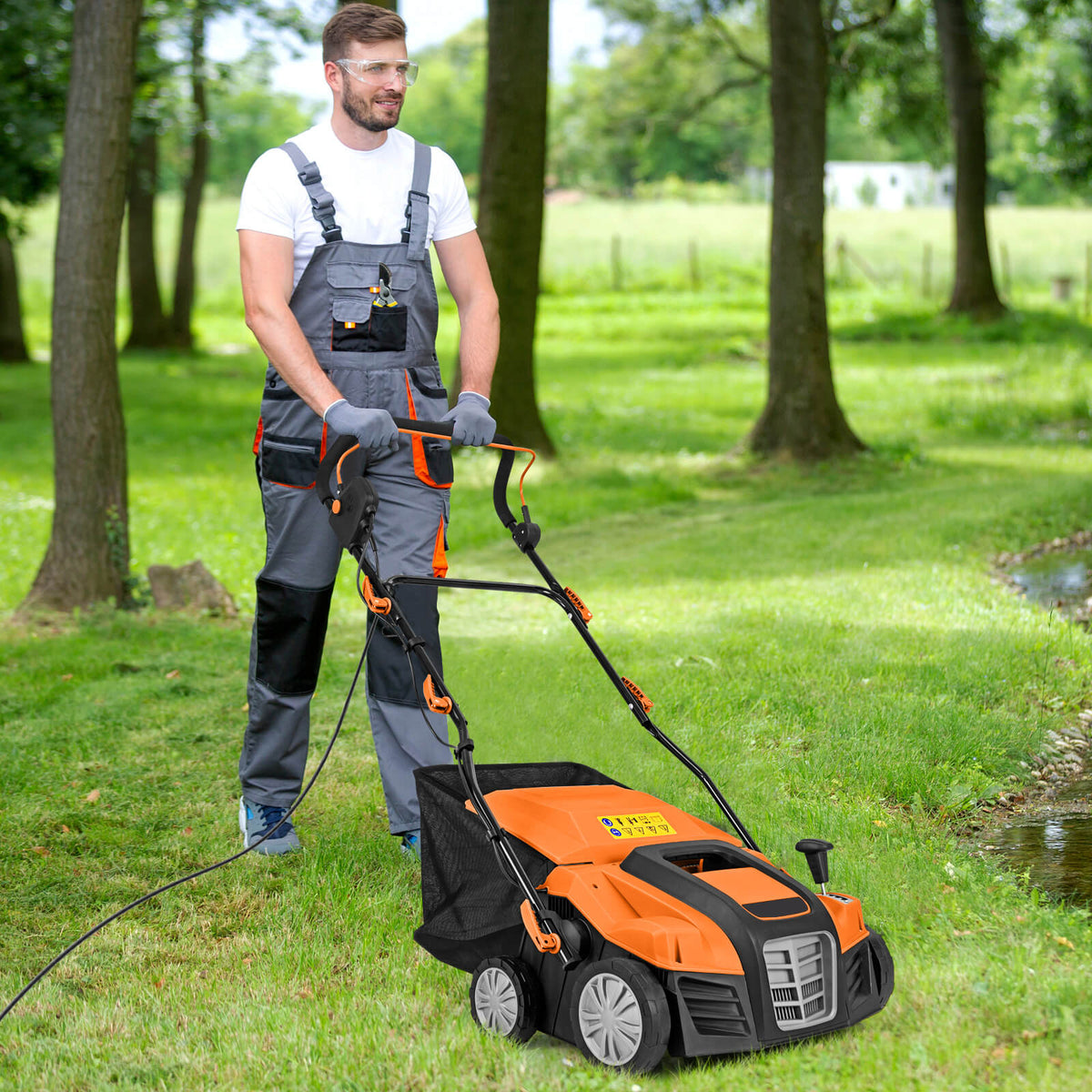Adjustable Electric Dethatcher and Scarifier Folding Walk-Behind Weeder-Green
