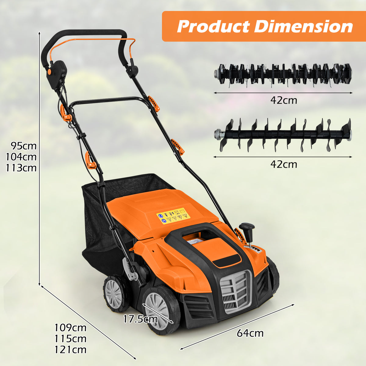 Adjustable Electric Dethatcher and Scarifier Folding Walk-Behind Weeder-Green