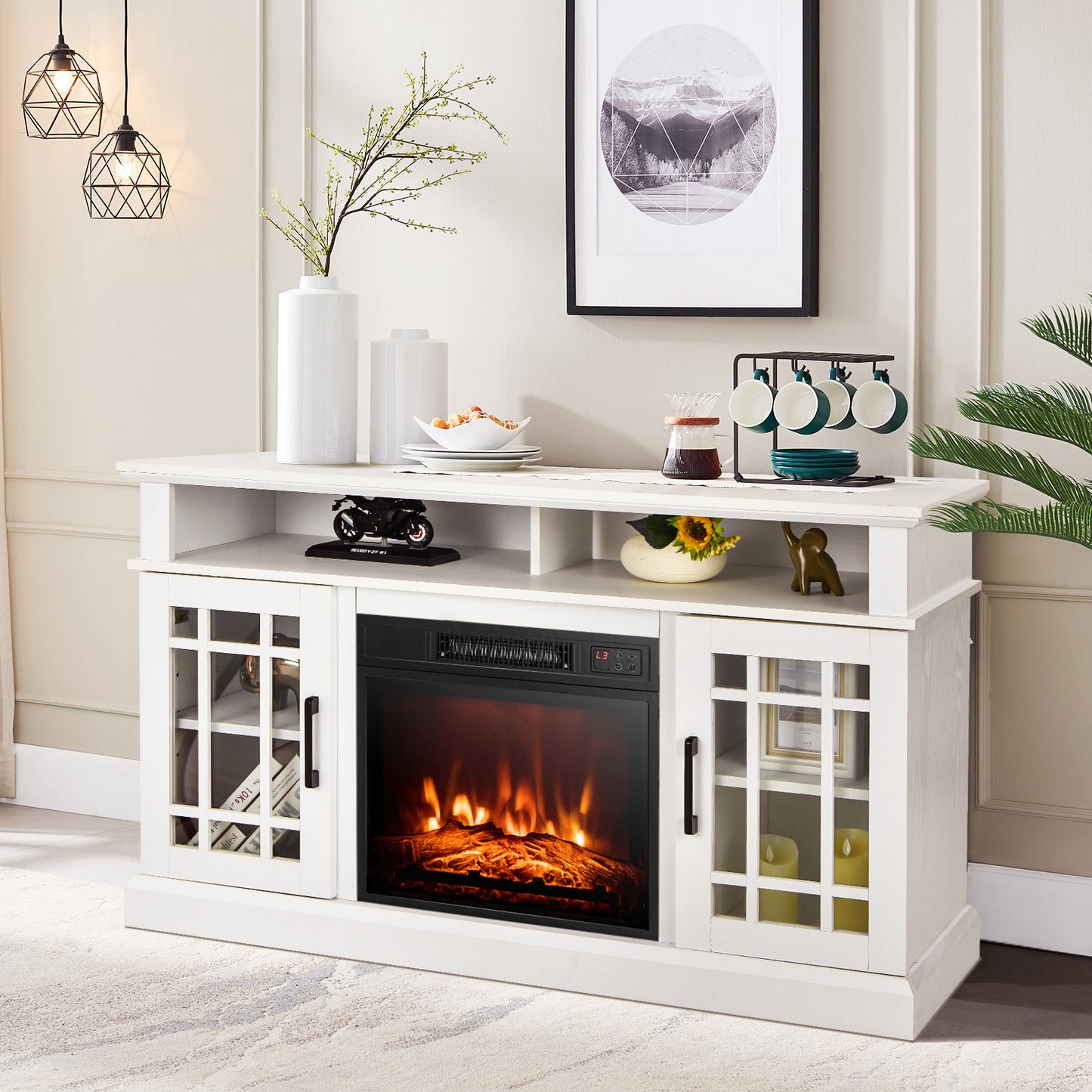 Fireplace TV Stand with 2000w Electric Insert and Remote Control-Black