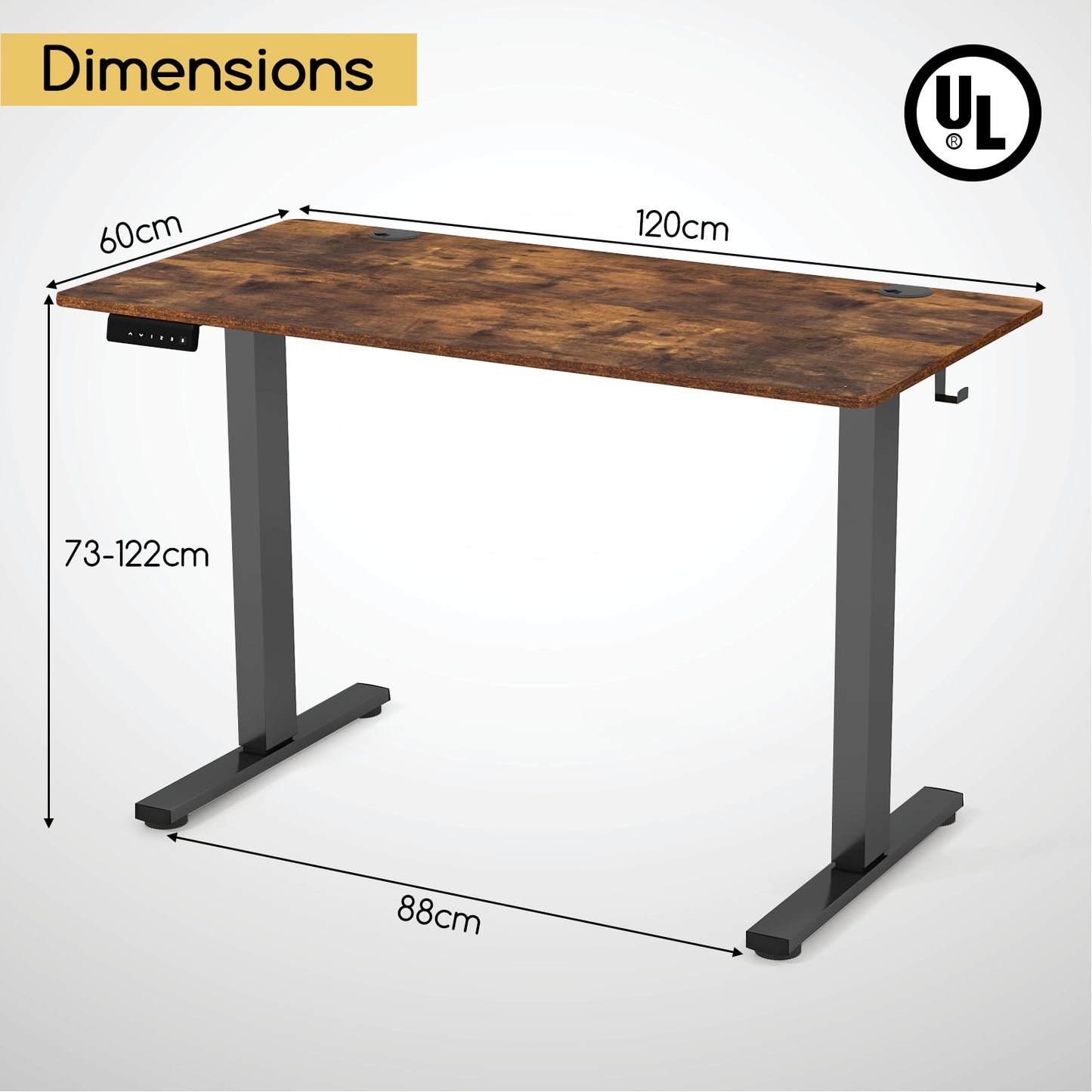 120 x 60cm Height Adjustable Standing Desk with 3 Memory Heights-White