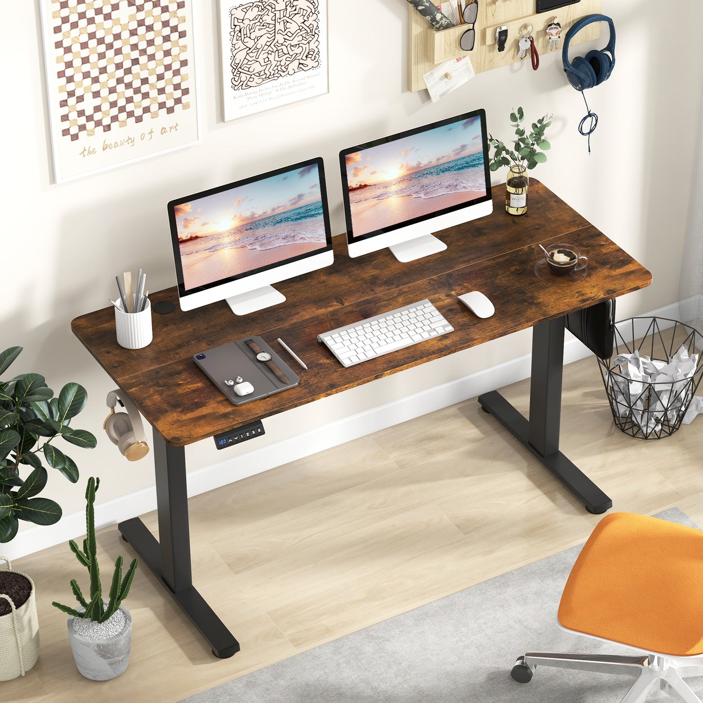 140 x 60 CM Height Adjustable Standing Desk with 3 Memory Heights-Natural