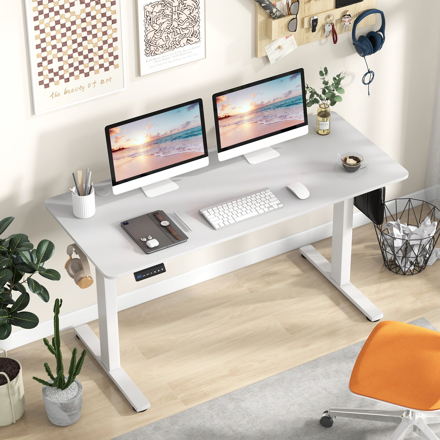 140 x 60 CM Height Adjustable Standing Desk with 3 Memory Heights-Natural