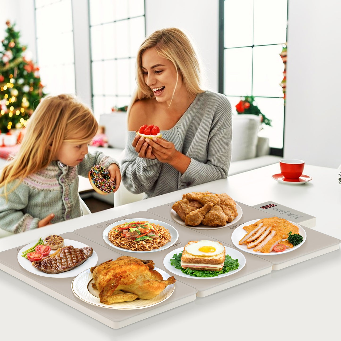Electric Food Warming Tray Tray with Adjustable Temperature Control-Beige