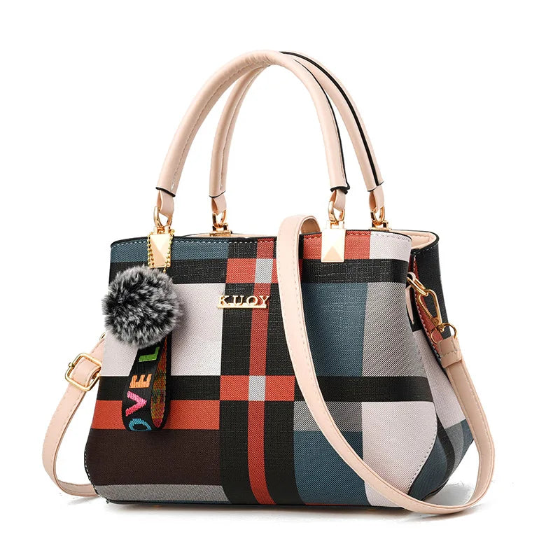Elegant Women’s PU Leather Crossbody Messenger Handbag Fur Detail Tote Bag