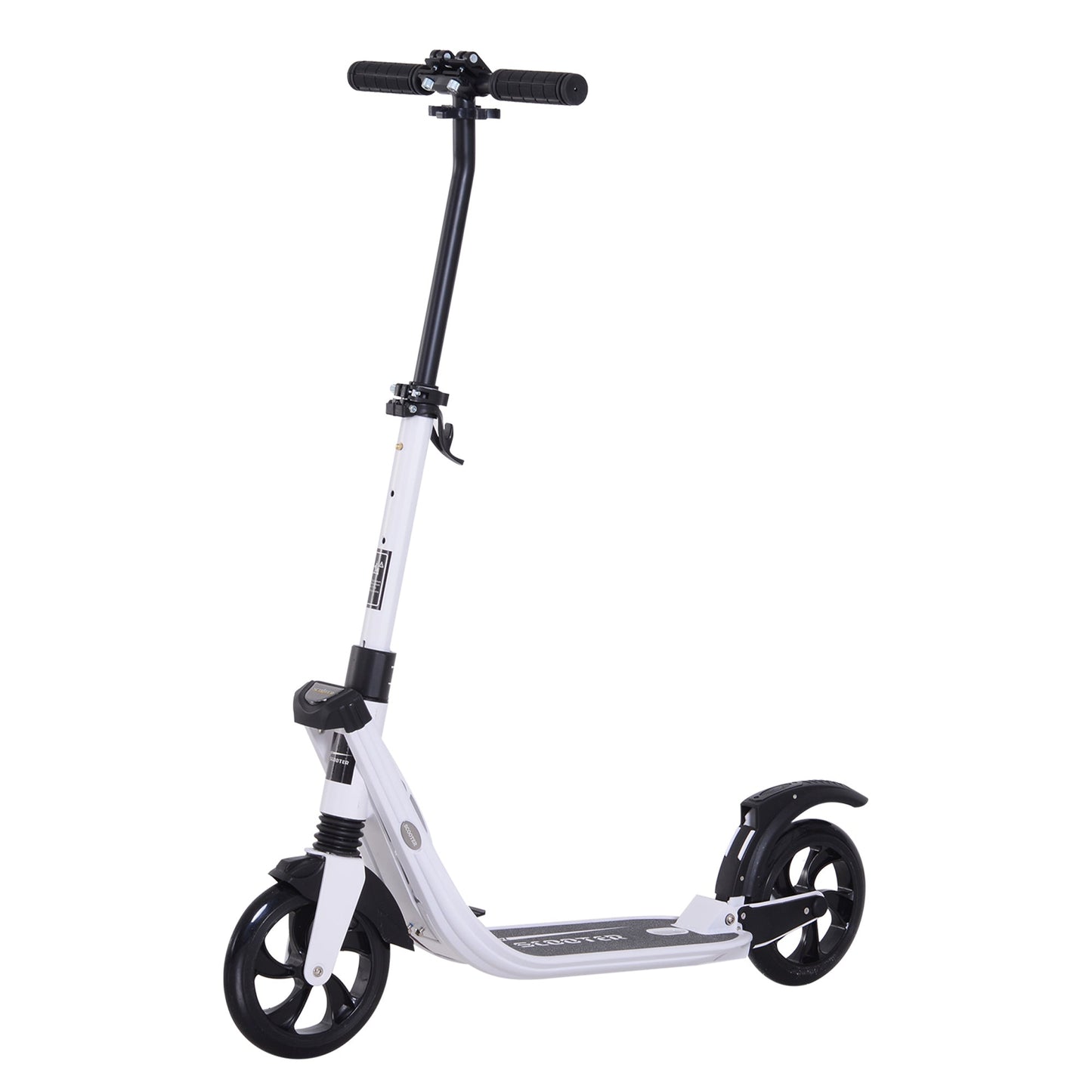 HOMCOM Folding Kick Scooter Teens Adult Ride On Adjustable 2 Big Wheels White