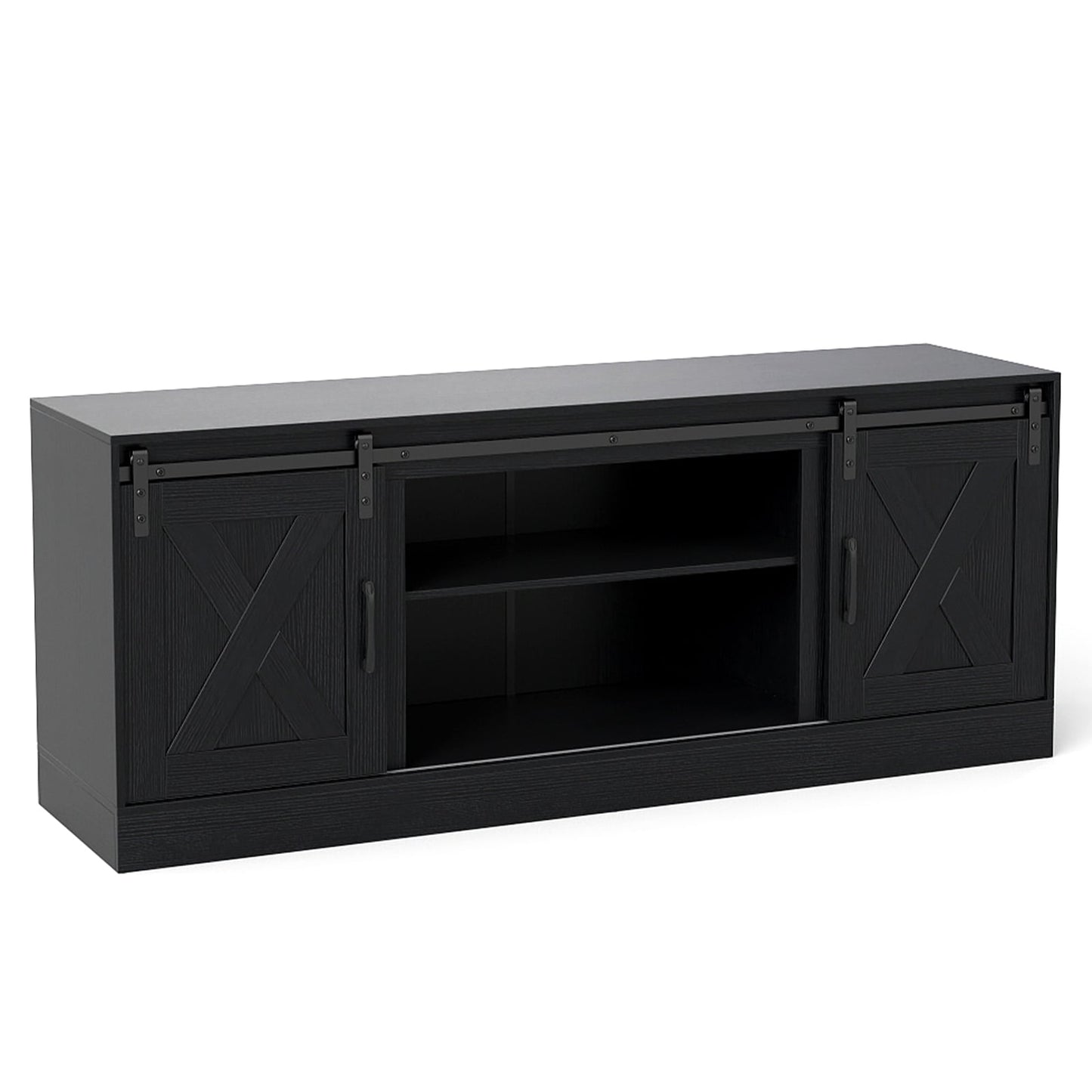 Entertainment Center with Sliding Barn Doors and Adjustable Shelves-Rustic Brown