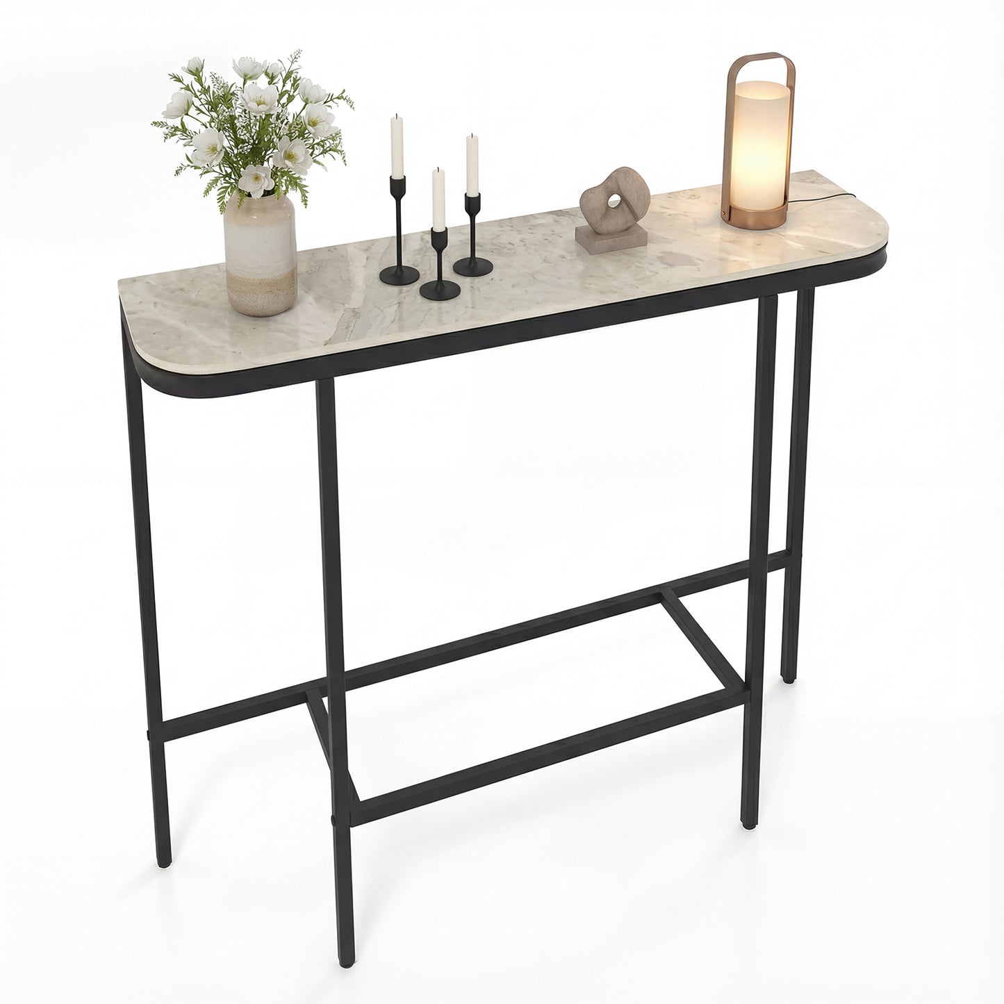 Entryway Table with Faux Marble Top and Metal Frame for Hallway-White & Golden