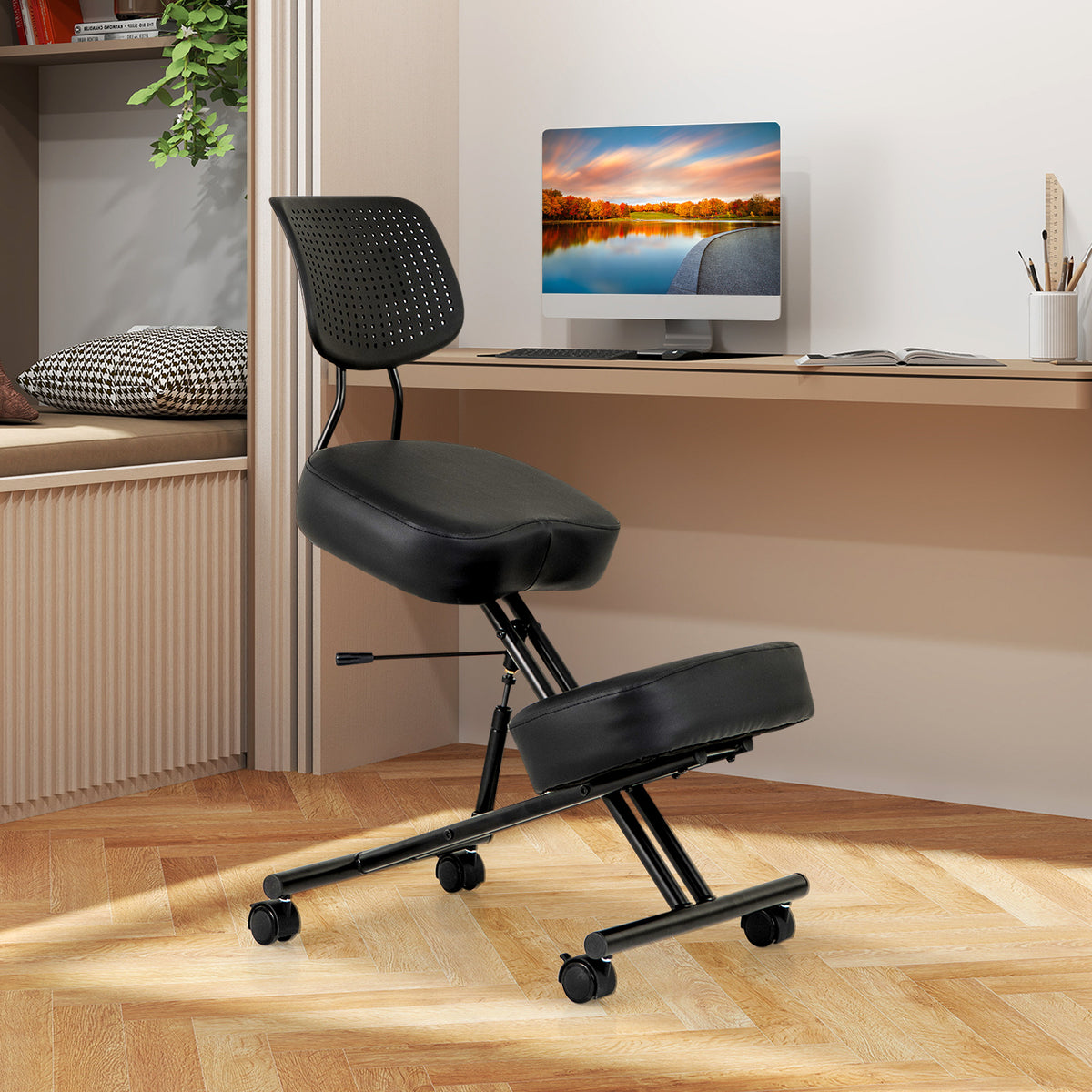 Ergonomic Kneeling Chair Posture Correction Stool with Back Support