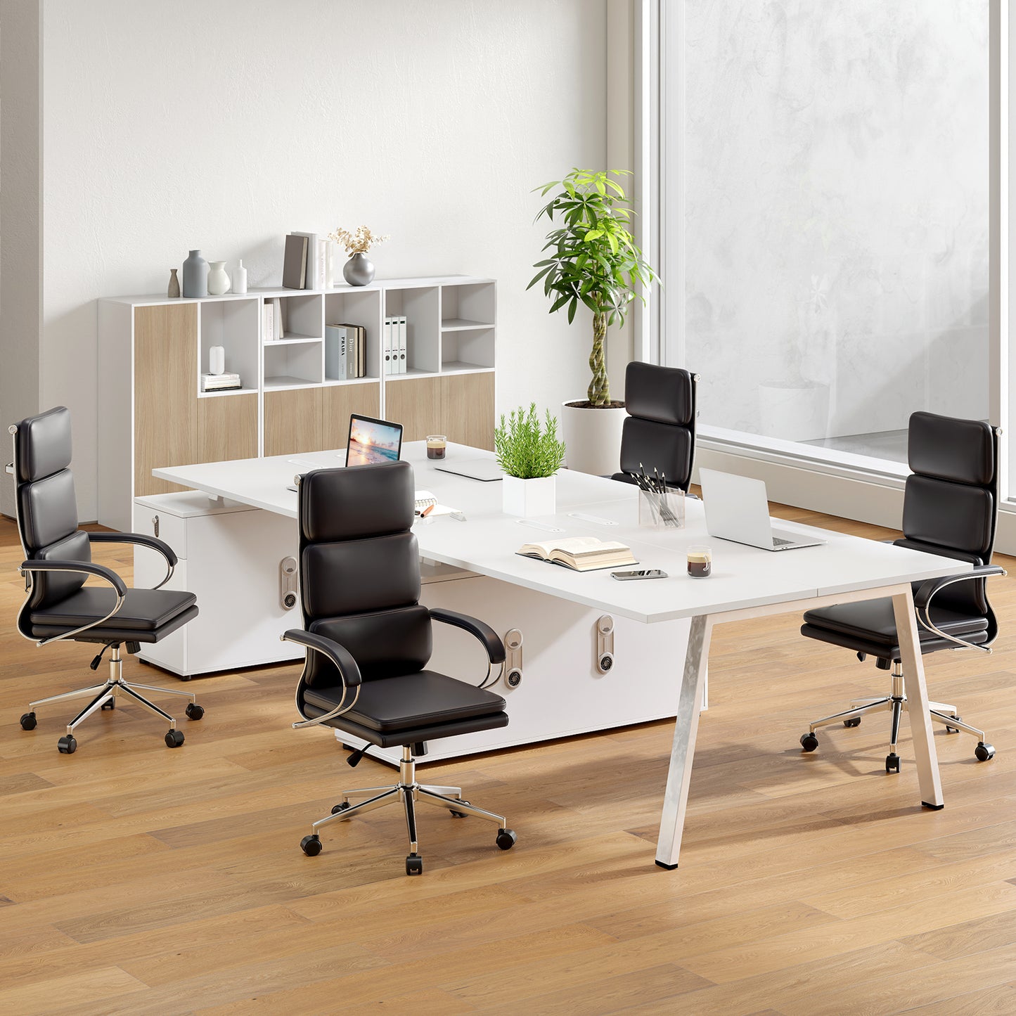 Ergonomic Leather Office Chair Executive Chair with Rocking Function-Black