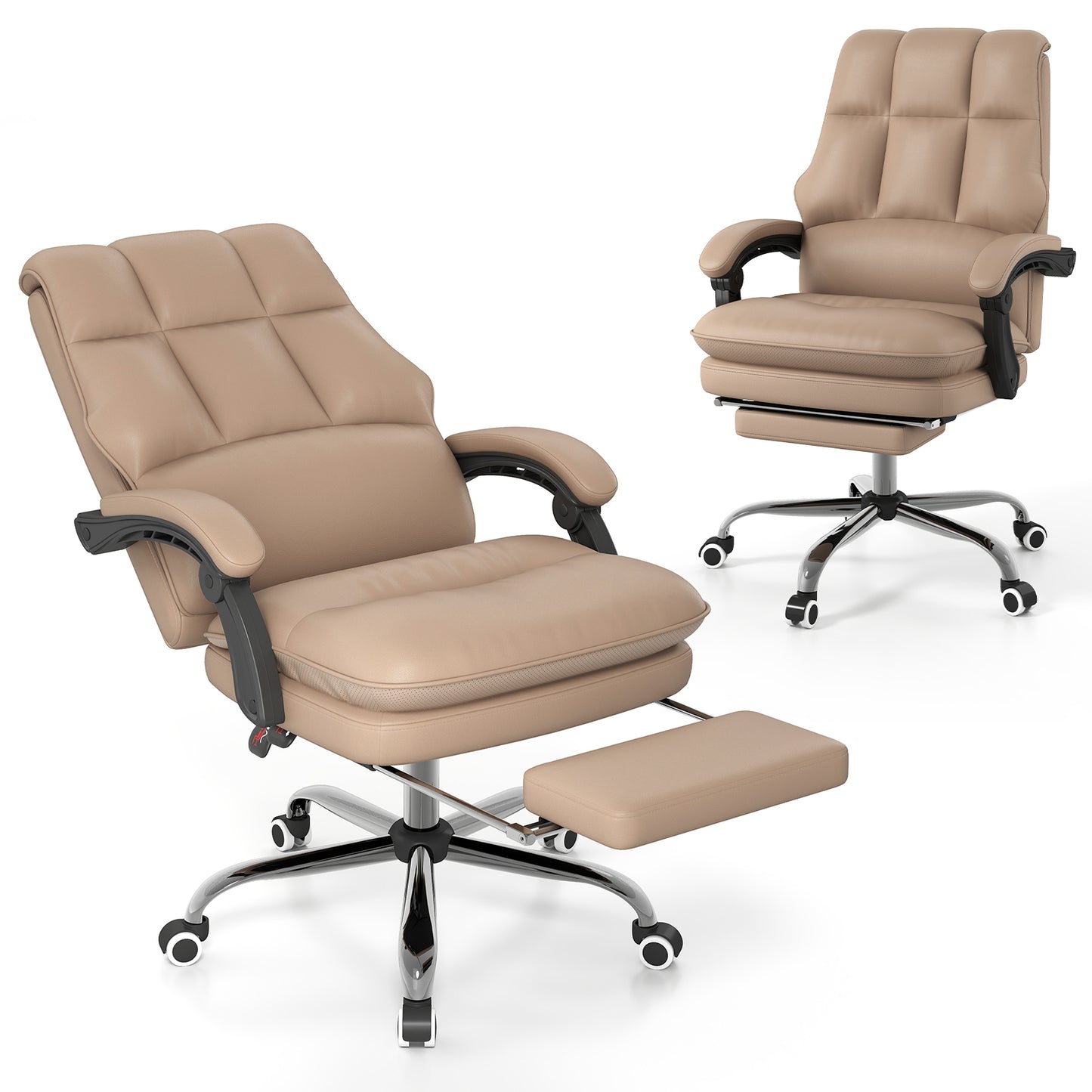 Ergonomic Office Chair PU Leather Adjustable Swivel with Reclining Backrest-White