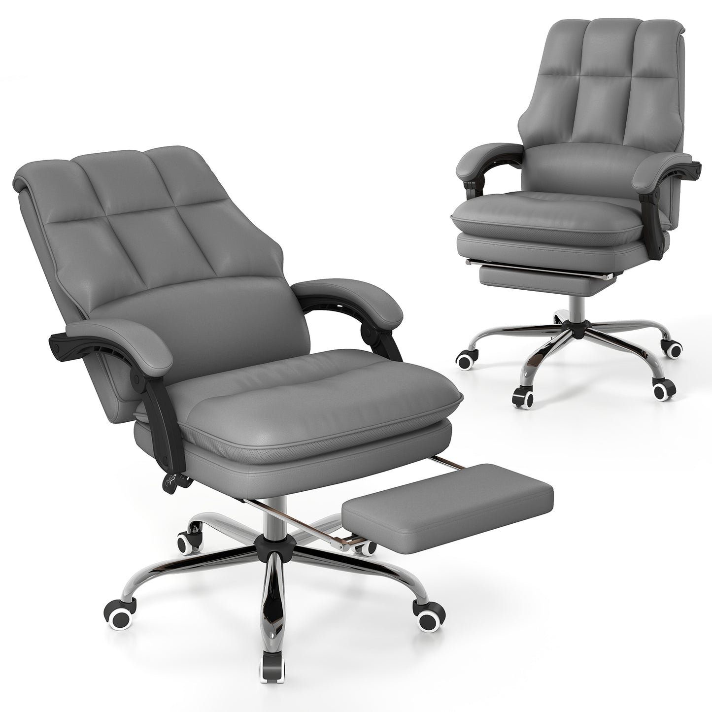 Ergonomic Office Chair PU Leather Adjustable Swivel with Reclining Backrest-White
