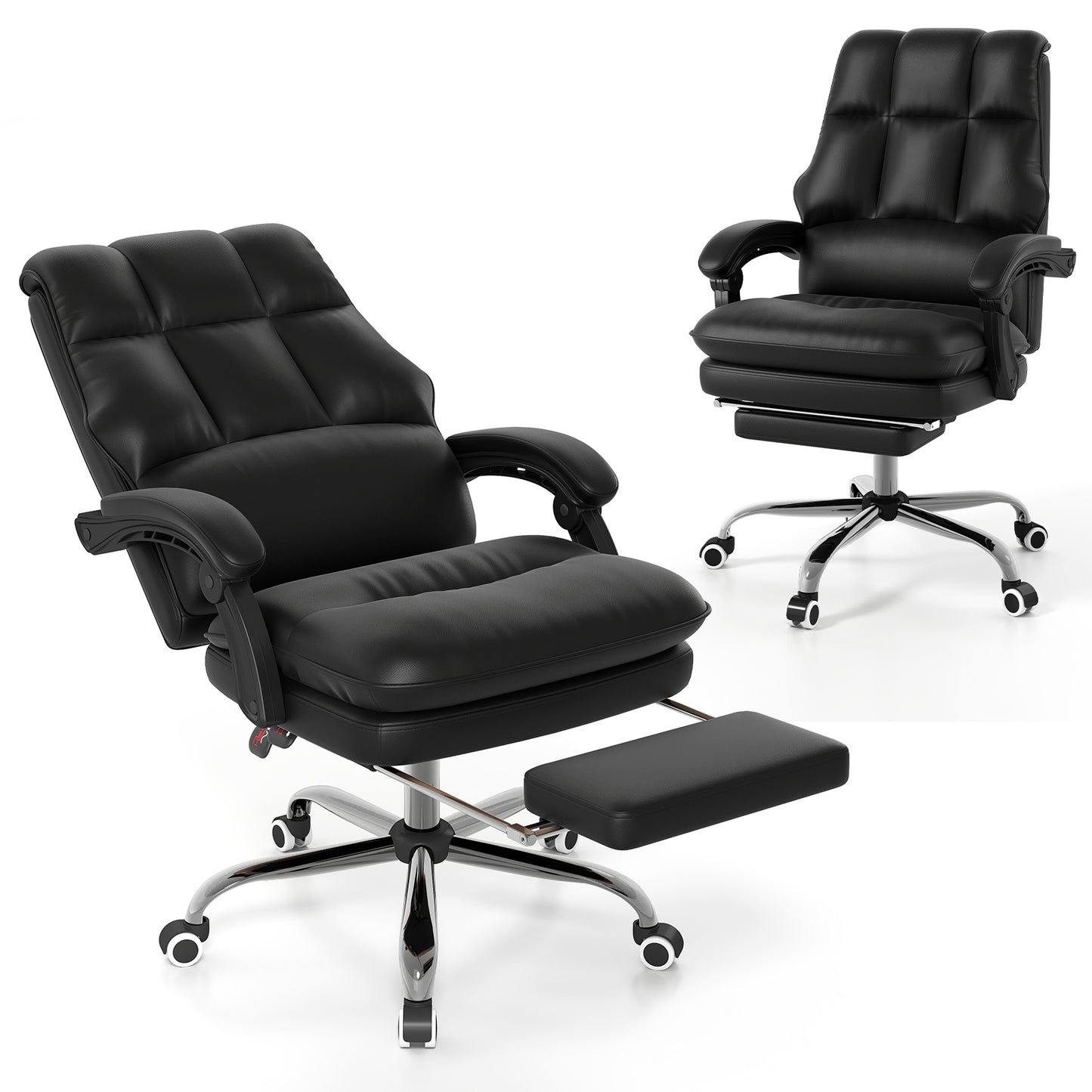 Ergonomic Office Chair PU Leather Adjustable Swivel with Reclining Backrest-White