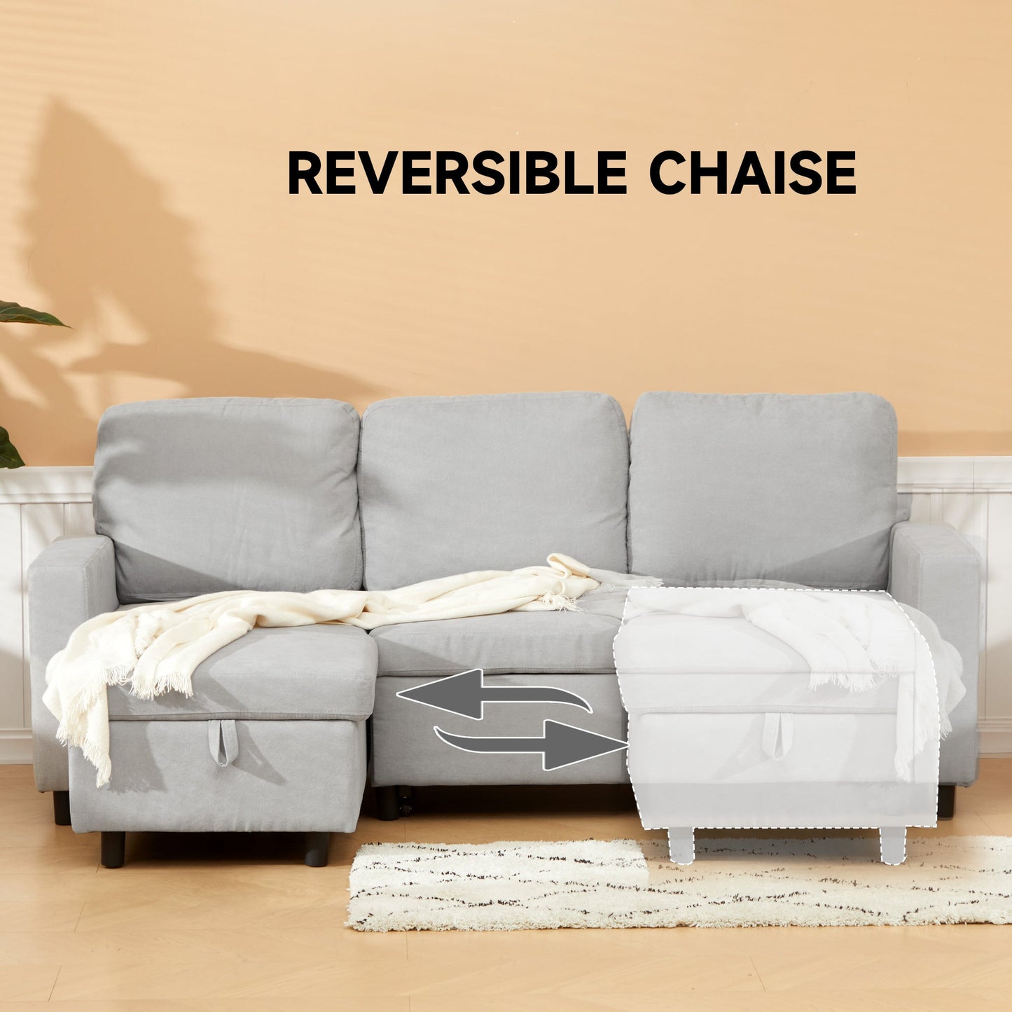 HOMCOM Pull Out Sofa Bed L Shape Corner Sofa w/ Reversible Chaise