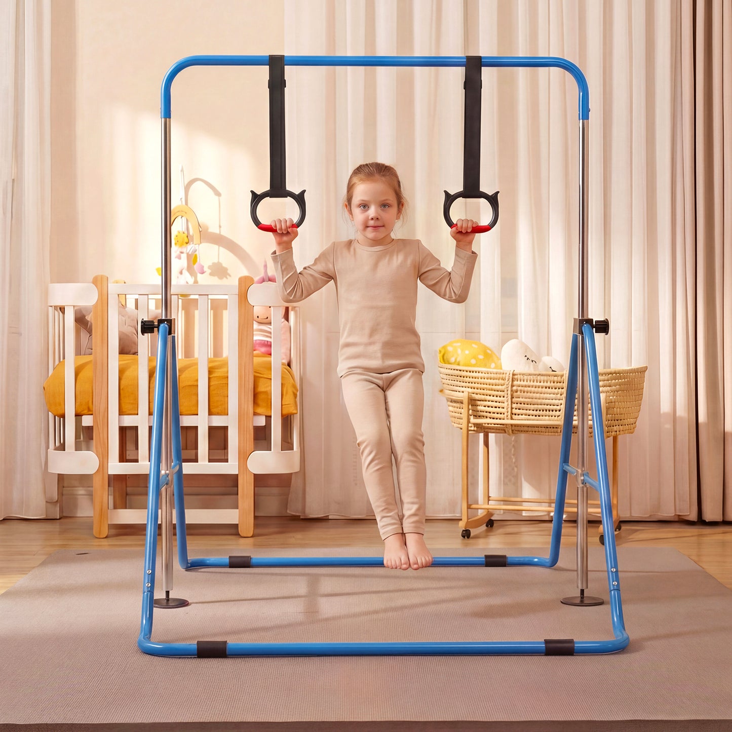 Expandable Gymnastic Bar for Kids 4-Level Height Adjustable Gymnastic Bar-Beige