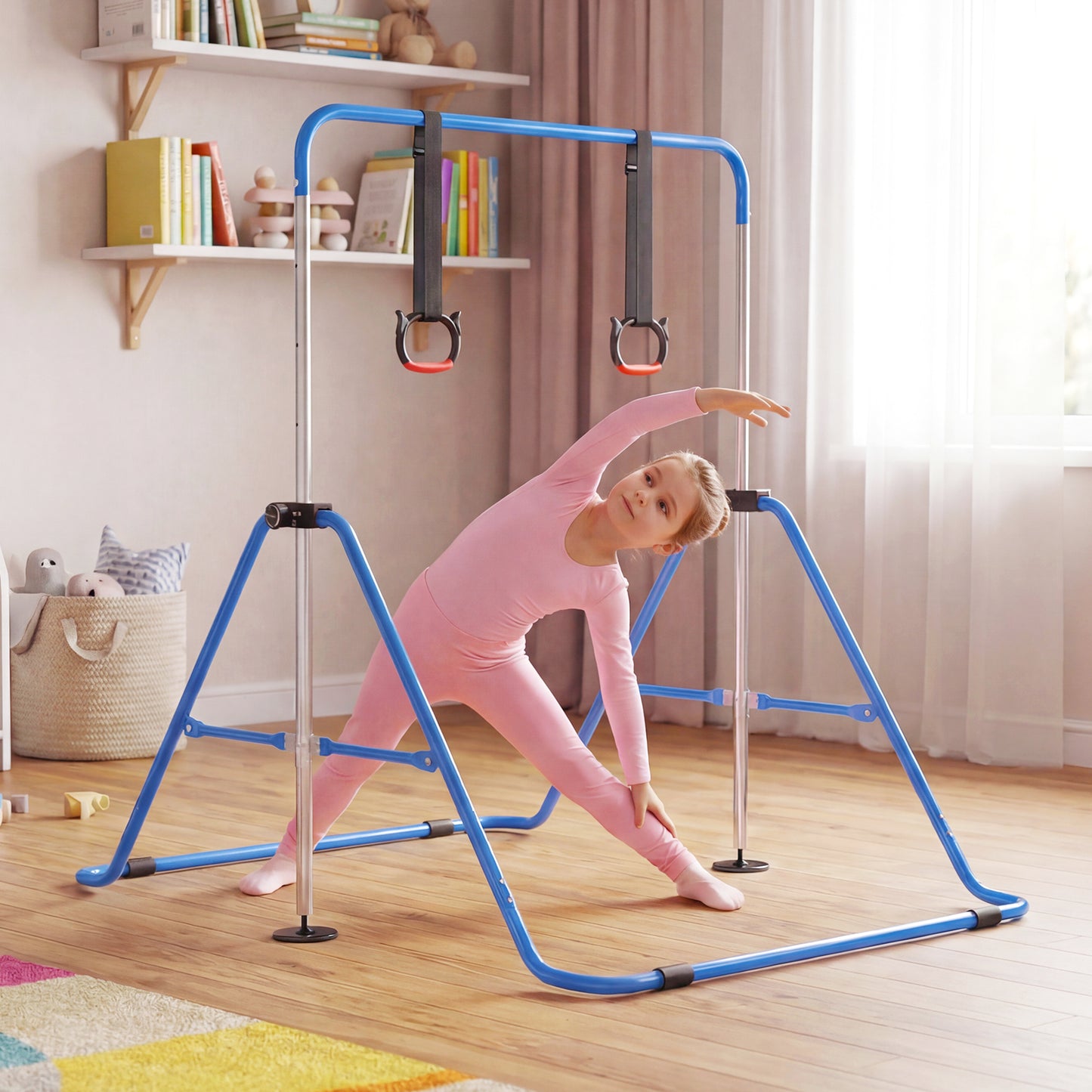 Expandable Gymnastic Bar for Kids 4-Level Height Adjustable Gymnastic Bar-Beige