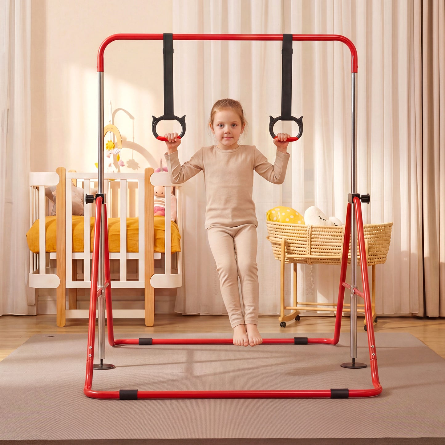 Expandable Gymnastic Bar for Kids 4-Level Height Adjustable Gymnastic Bar-Beige