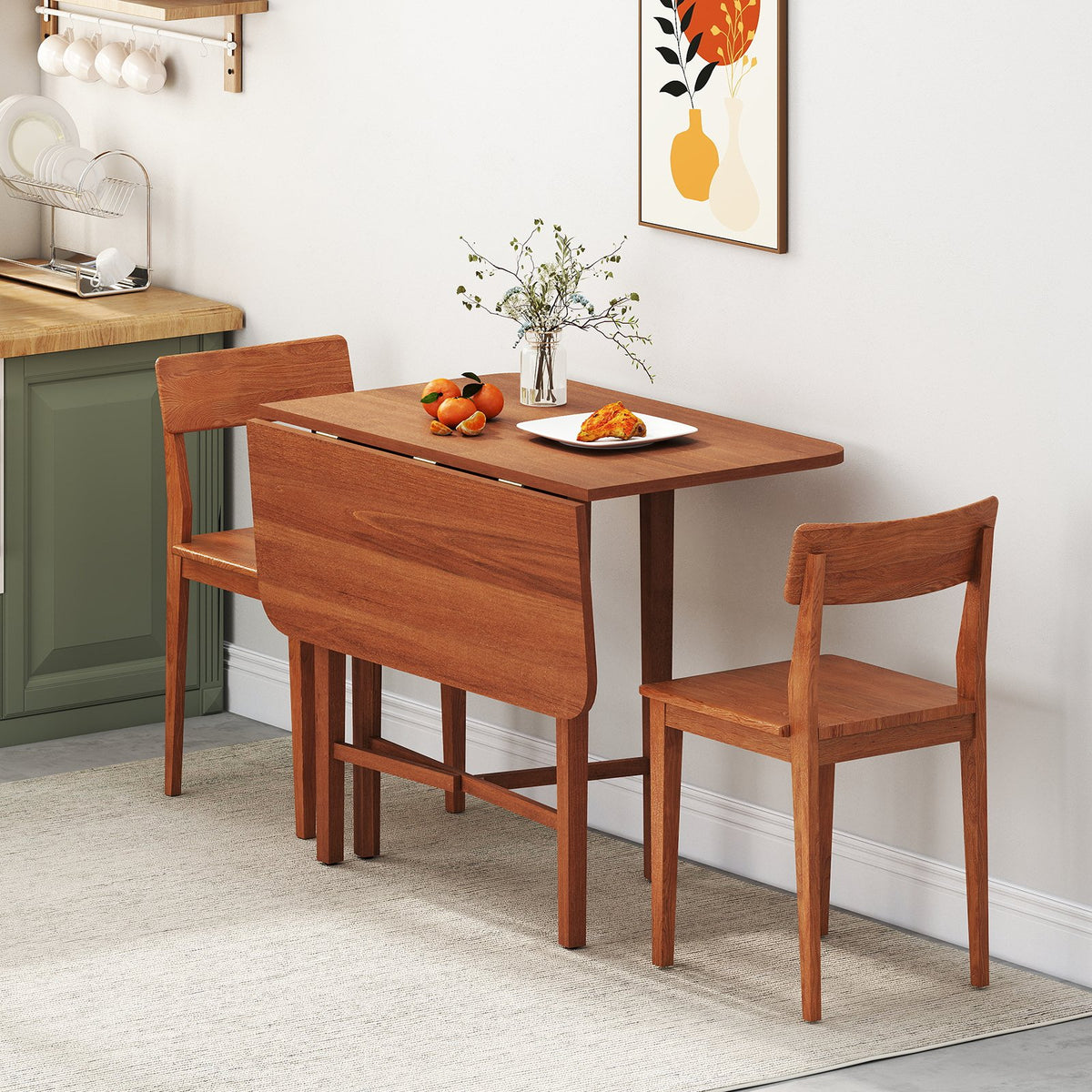 Extendable Dining Table Drop Leaf Kitchen Table for Small Spaces with X-shaped Frame-Natural