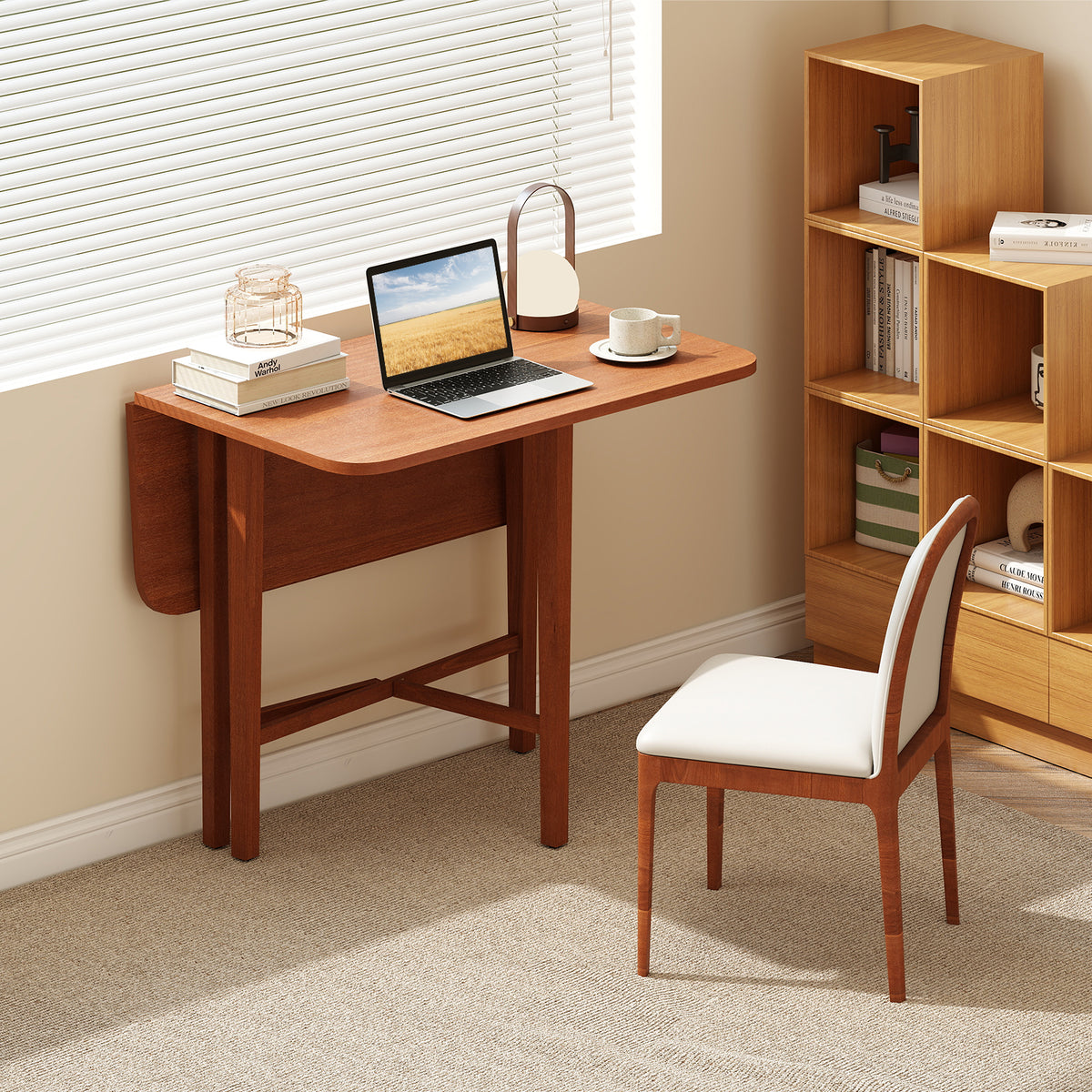 Extendable Dining Table Drop Leaf Kitchen Table for Small Spaces with X-shaped Frame-Natural