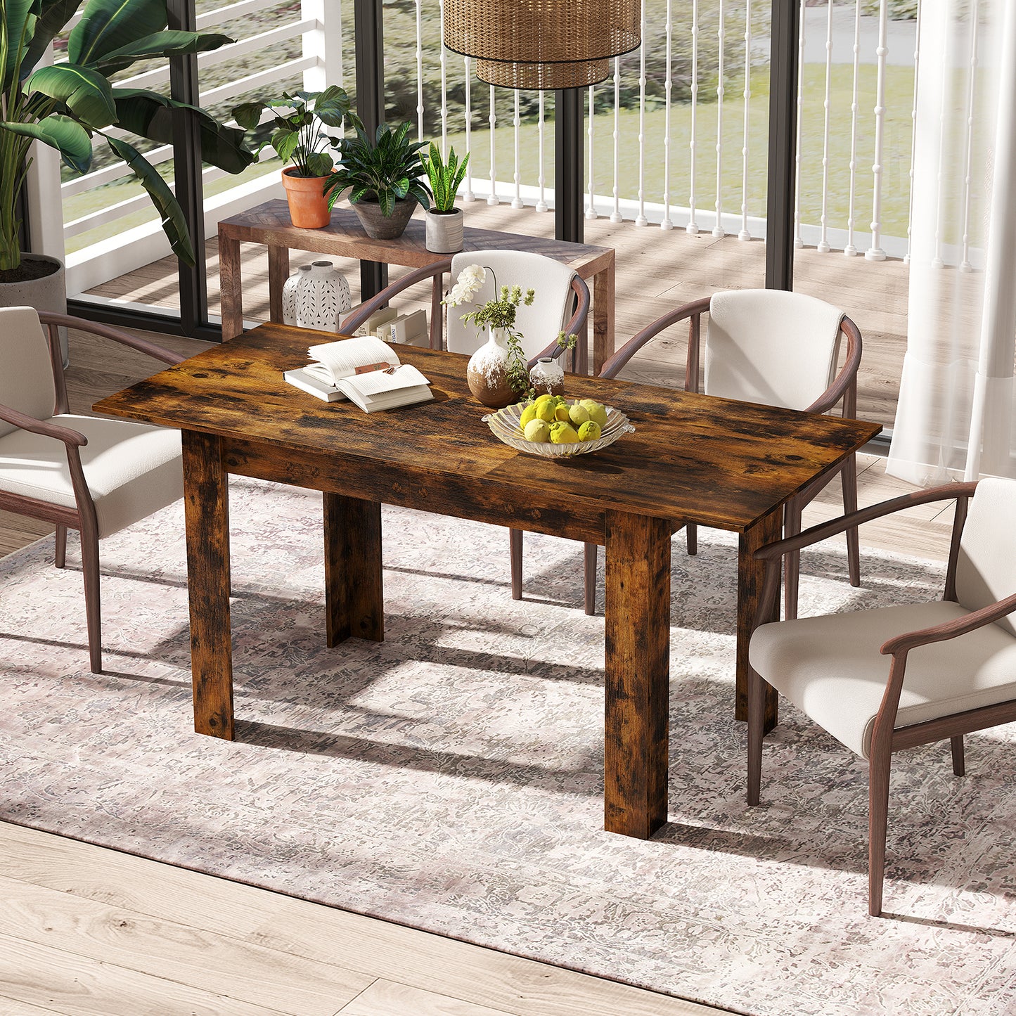 Extendable Dining Table with Adjustable Tabletop-Black