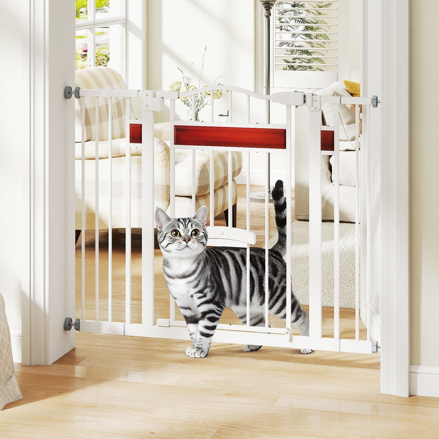 Extra Wide Walk Through Pet Gate with Small Door and 2 Extensions-Black
