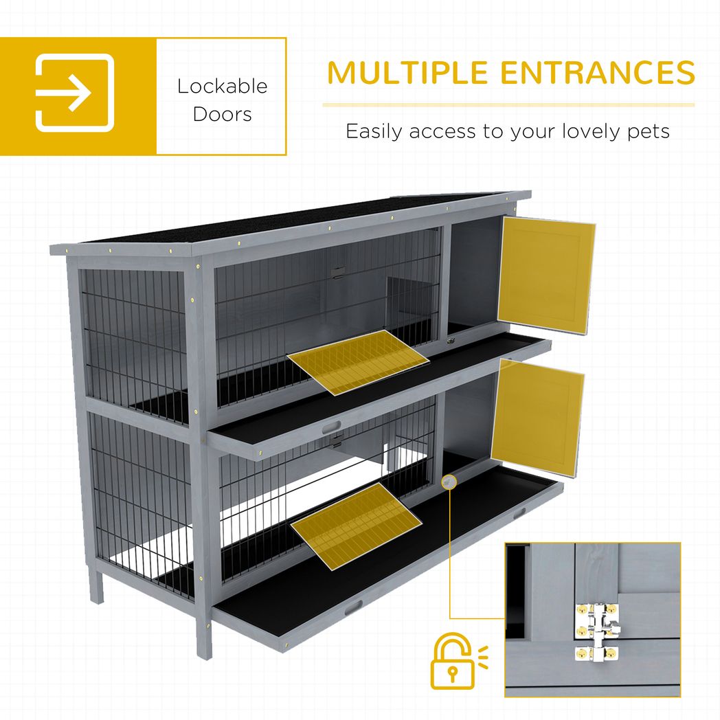 Rabbit Hutch for Two Rabbits Outdoor Guinea Pig Cage w/ Removable Trays