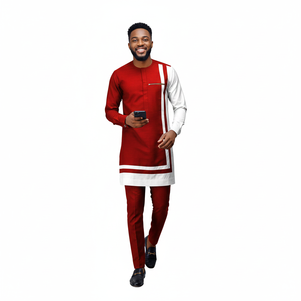 African Men's Casual Suit, Ethnic Print Modest Cotton Suit