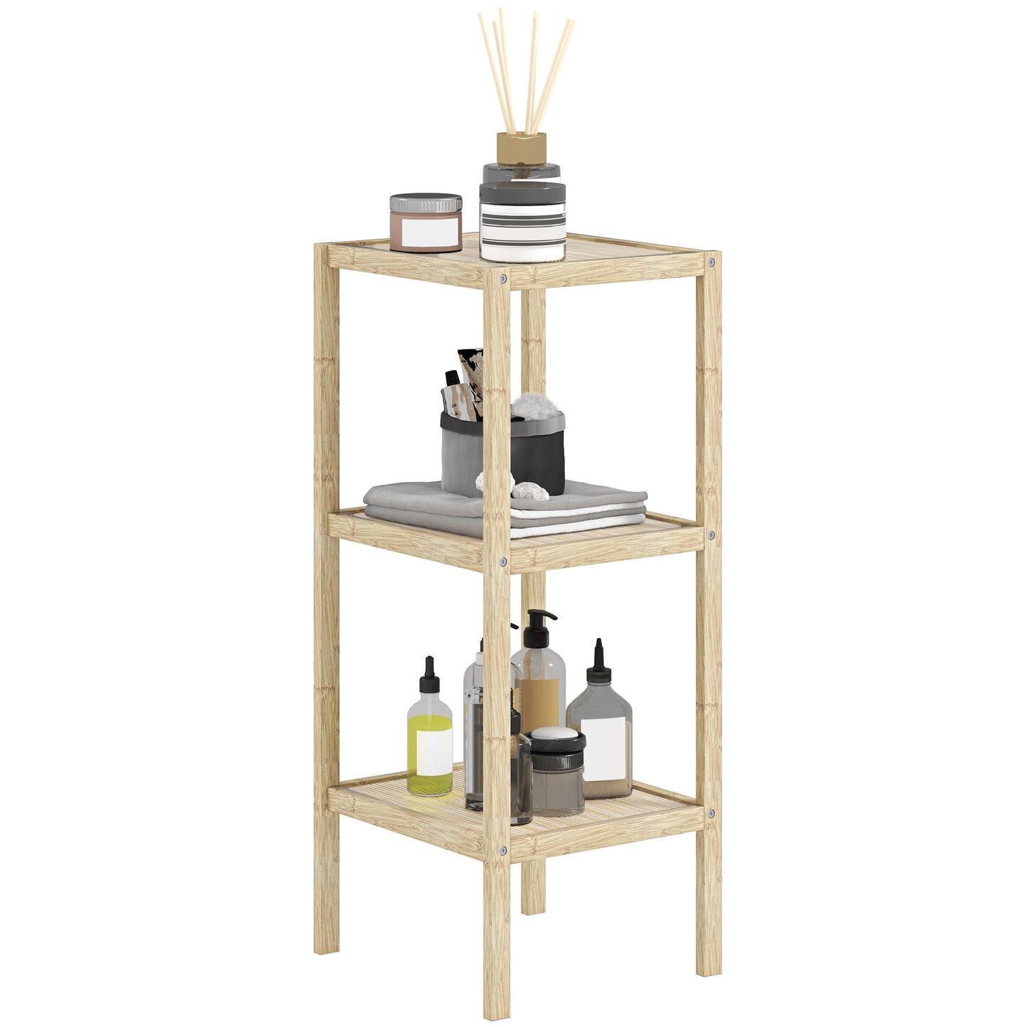 HOMCOM 4-Tier Bathroom Storage Shelving Unit, Freestanding Bamboo Shelves