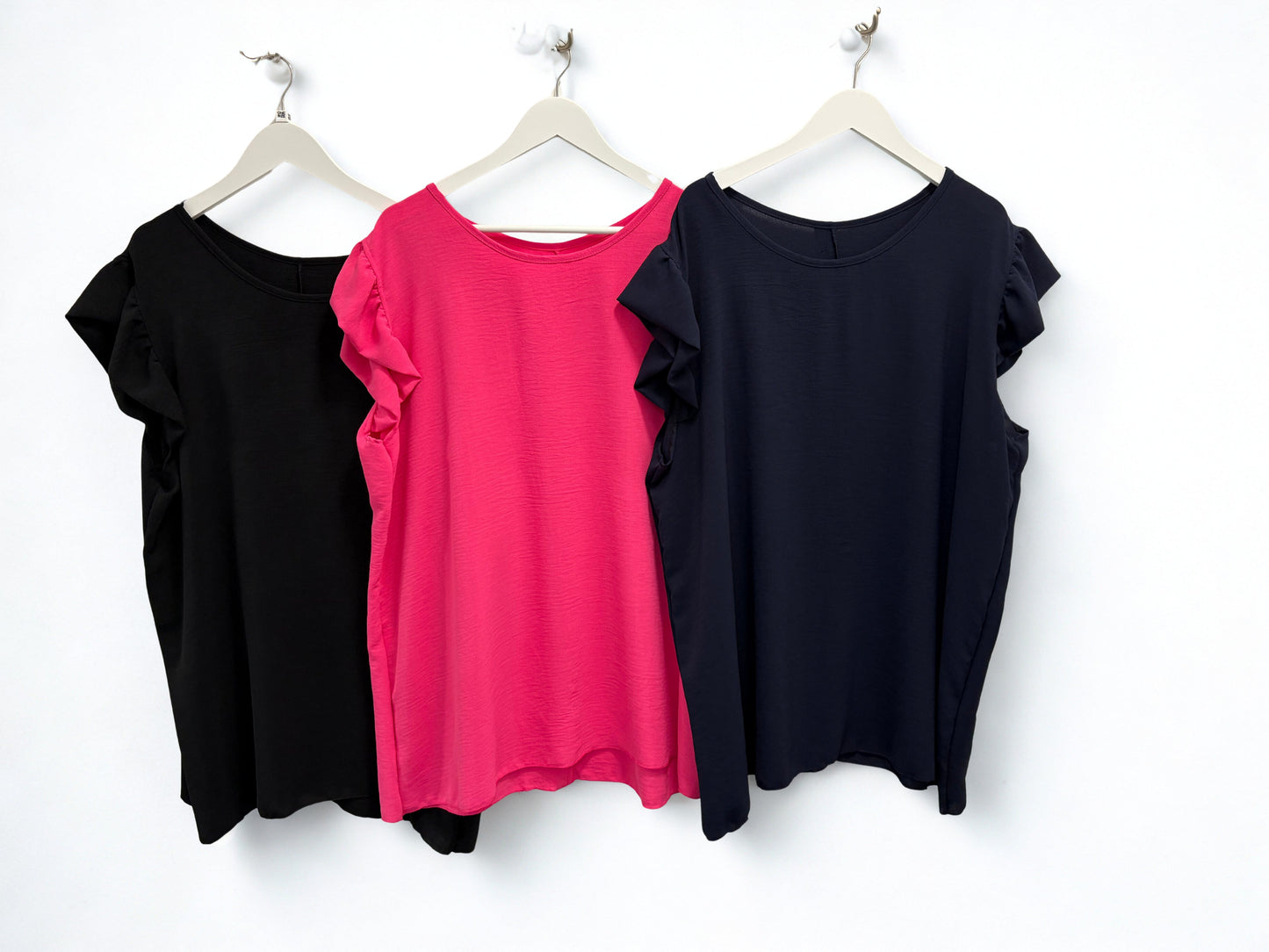 Frill Cap Sleeve Top with Button Back – One Size (Fits 8–22)