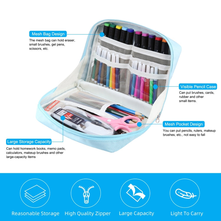 FunAdd Large-capacity Pencil Case Storage Organizer Ant ClothCosmetic Bag, Size: 230 x 170 x 75mm (Light Blue)