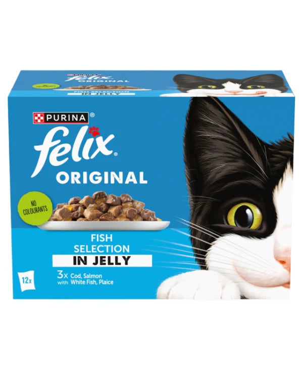 4 x Felix Original Fish Selection In Jelly Wet Cat Food 12X85G
