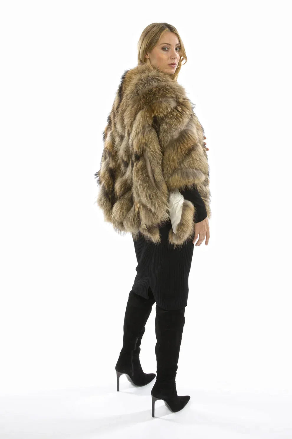 Mocha Charlotte Luxury Fox Fur Cape Coat