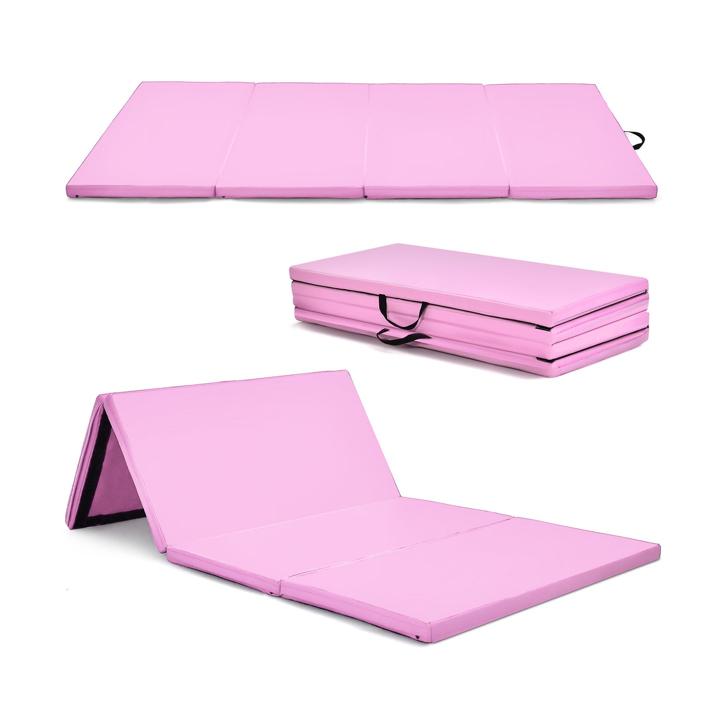 Folding Gymnastics Mat with Carry Handles Hook and Loop Fasteners-Blue